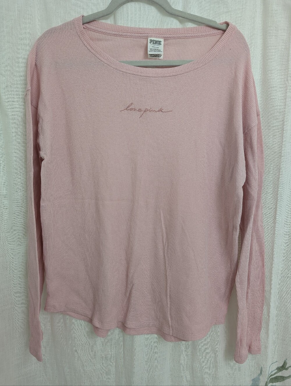 NWT PINK Victoria’s Secret Love Pink Waffle Knit Long Sleeve Top Large